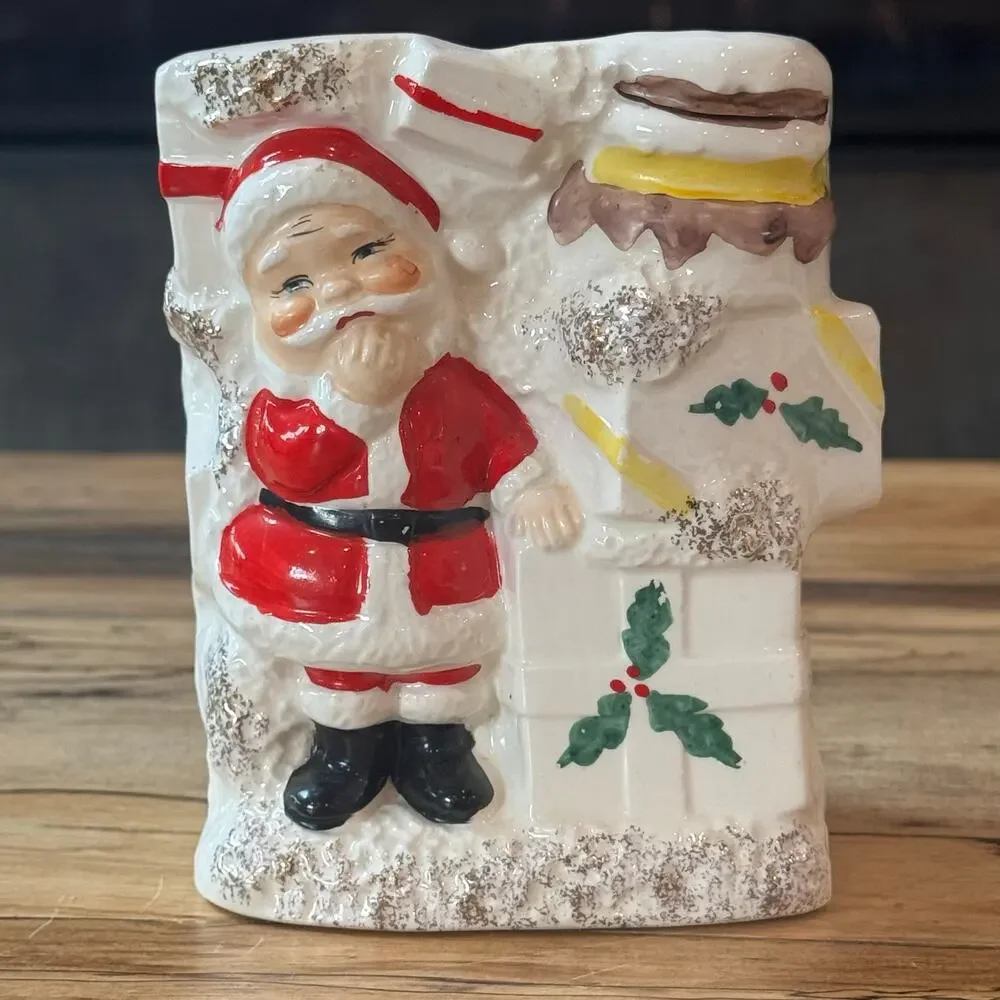 Vintage Ucagco Japan Ceramic Santa Stacked Presents Christmas Planter MCM 5